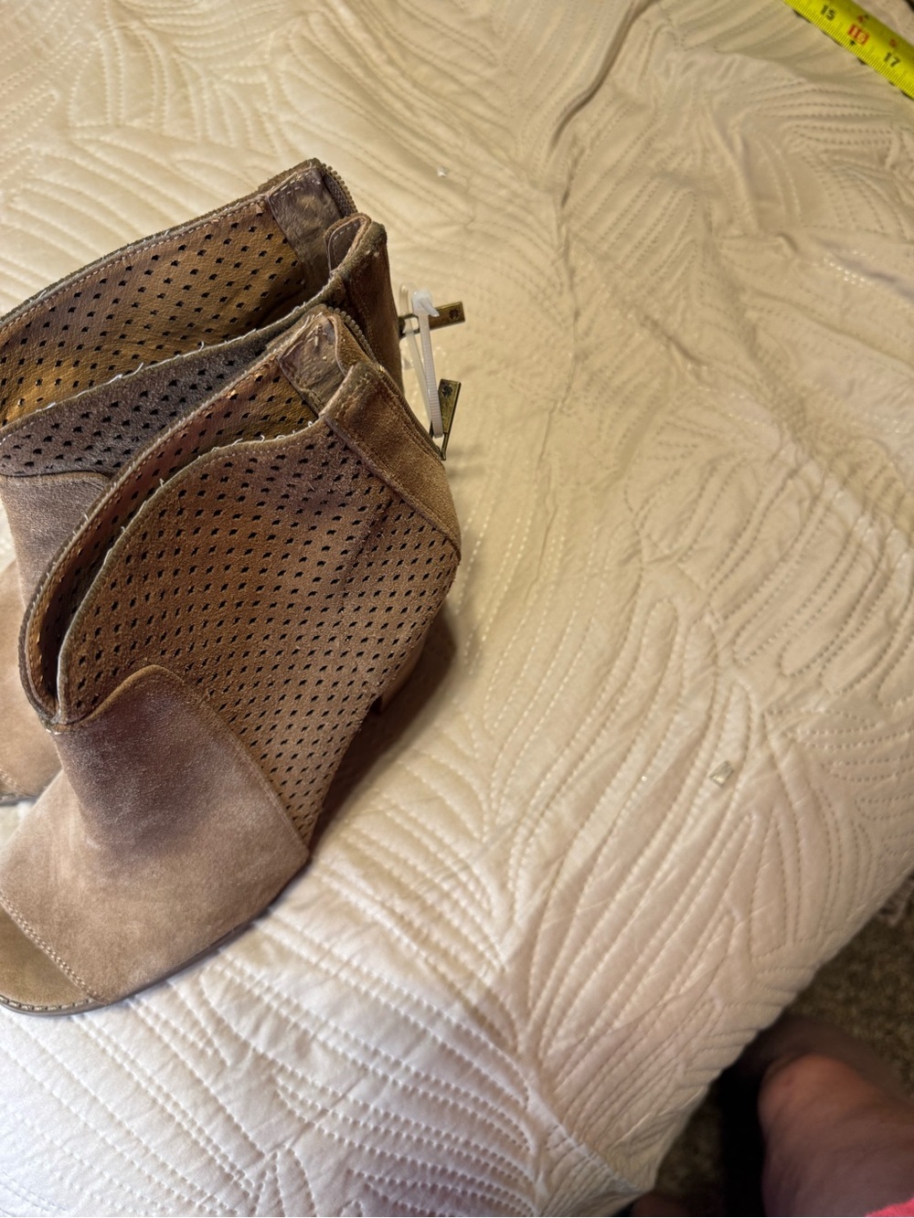 Lucky Brand Taupe Perforated Suede Peep-Toe Ankle Booties 6.5